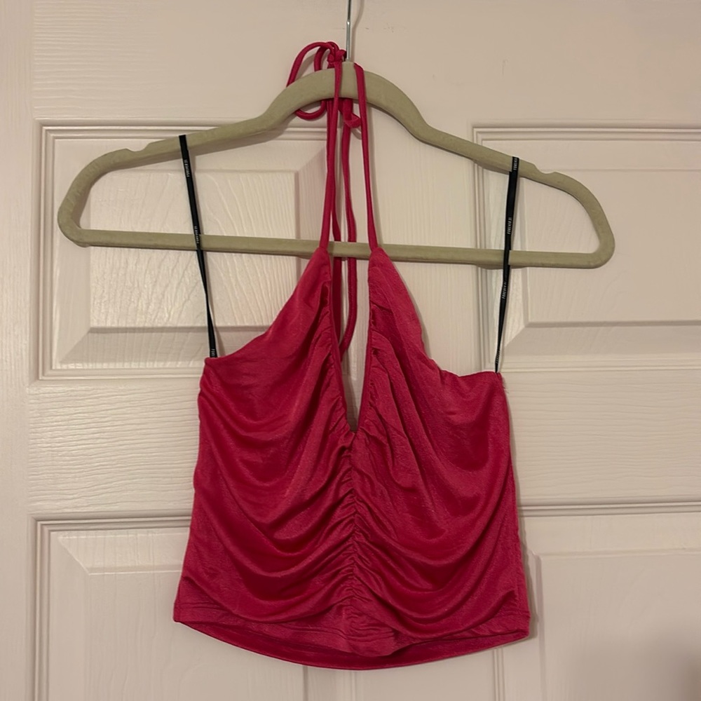 NWOT Forever 21 Pink Shimmer Halter Neck Ruched Top Size Small